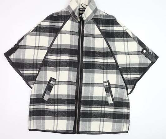 River Island Women's Grey Check Wool Blend Cape Jacket Size S