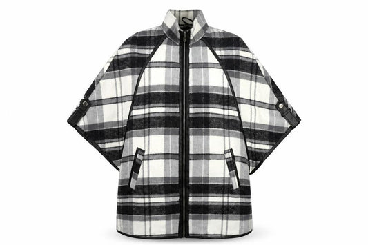 River Island Women's Grey Check Wool Blend Cape Jacket Size S