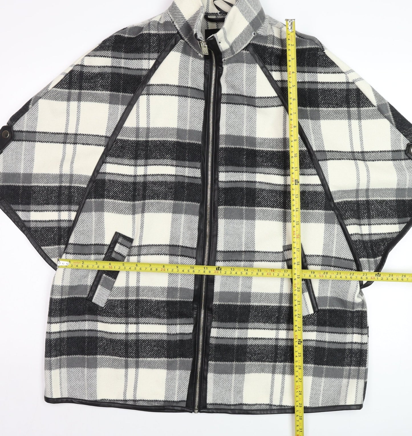 River Island Women's Grey Check Wool Blend Cape Jacket Size S