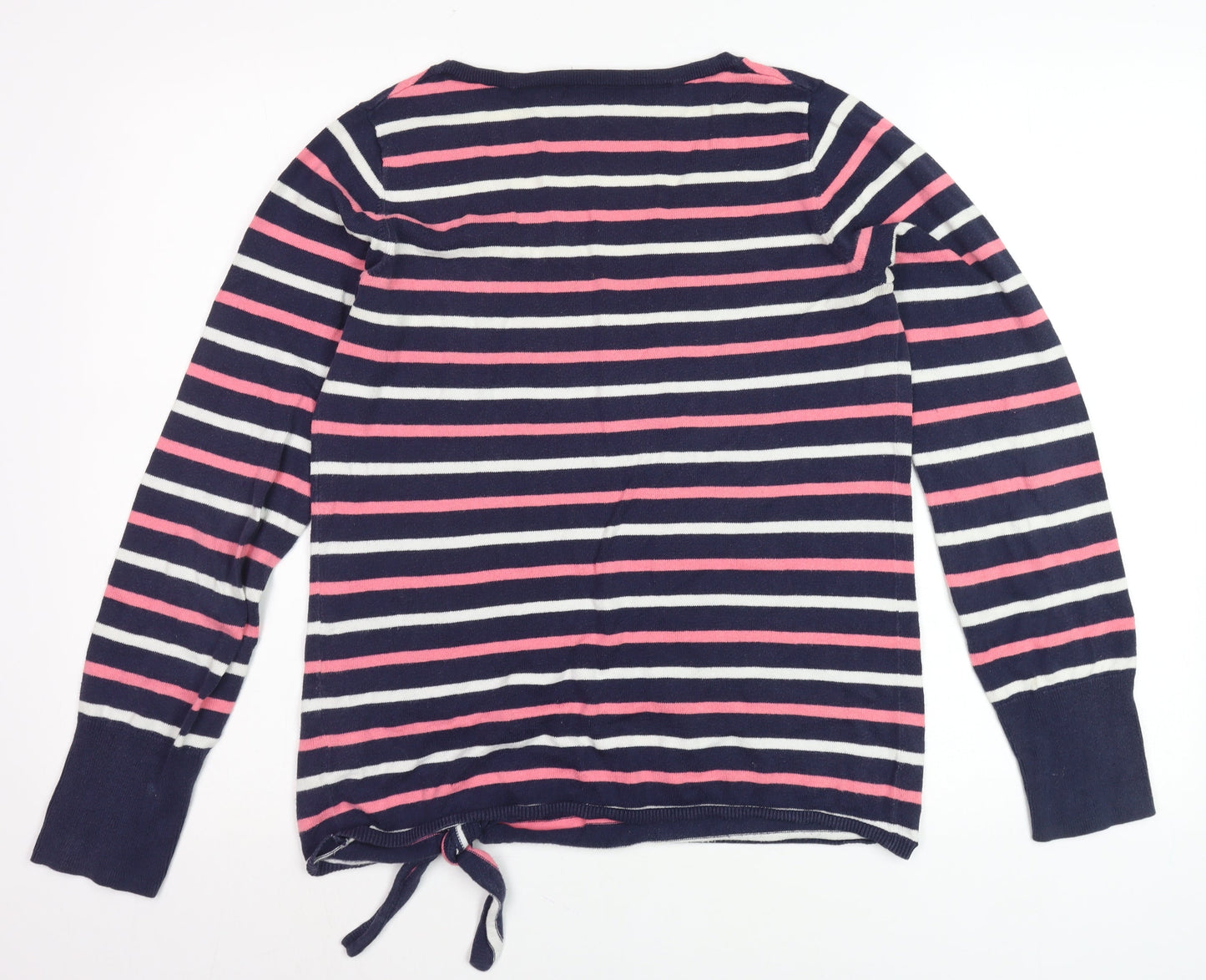 GAP Women Navy Pink Striped V-Neck Tie Hem Jumper XS Cotton Knit