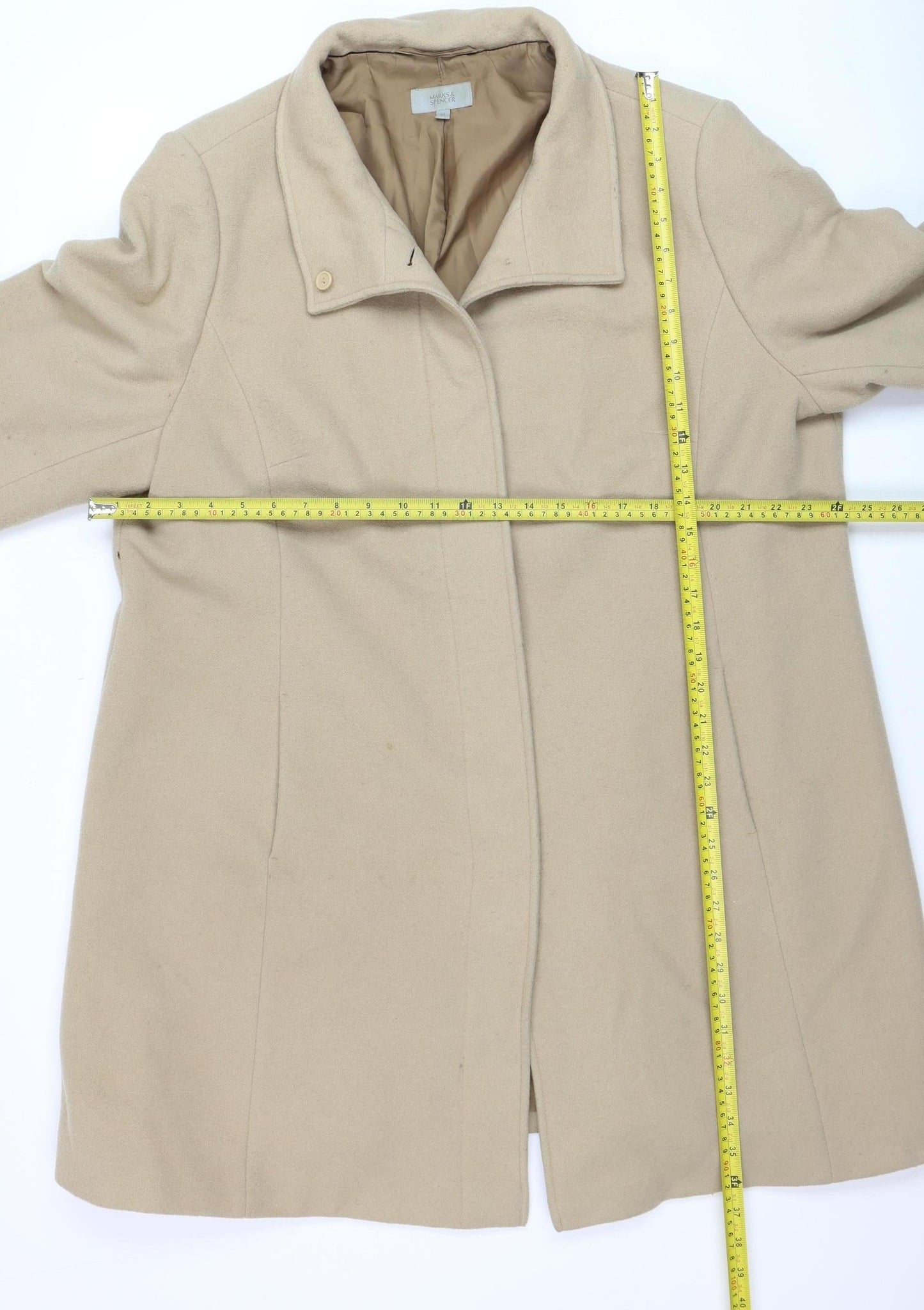 Marks and Spencer Women Beige Wool Cashmere Mid-Length Coat Size 22