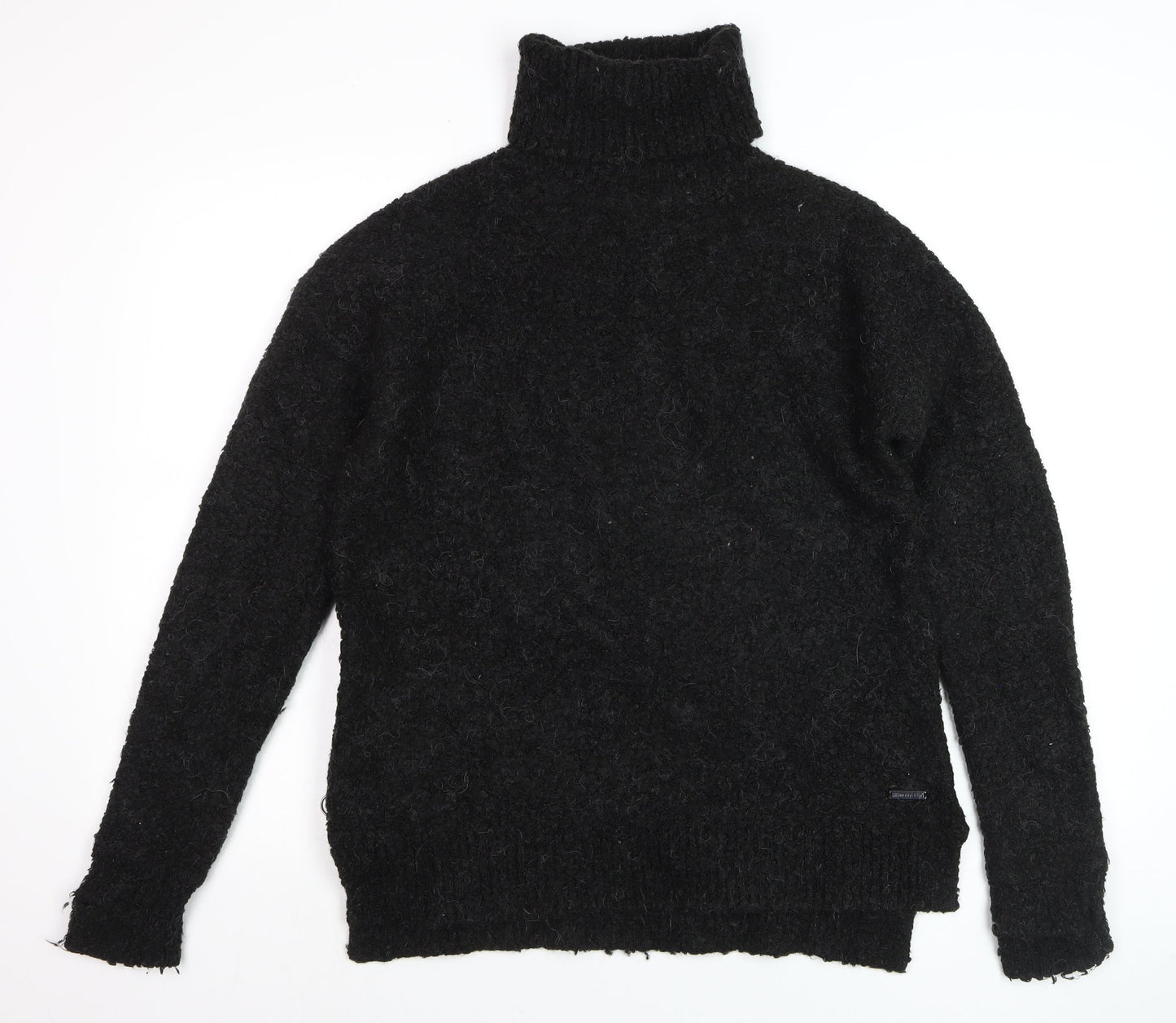 Sweaty Betty Women Black Roll Neck Wool Blend Jumper Size S Zip Detail
