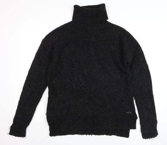 Sweaty Betty Women Black Roll Neck Wool Blend Jumper Size S Zip Detail