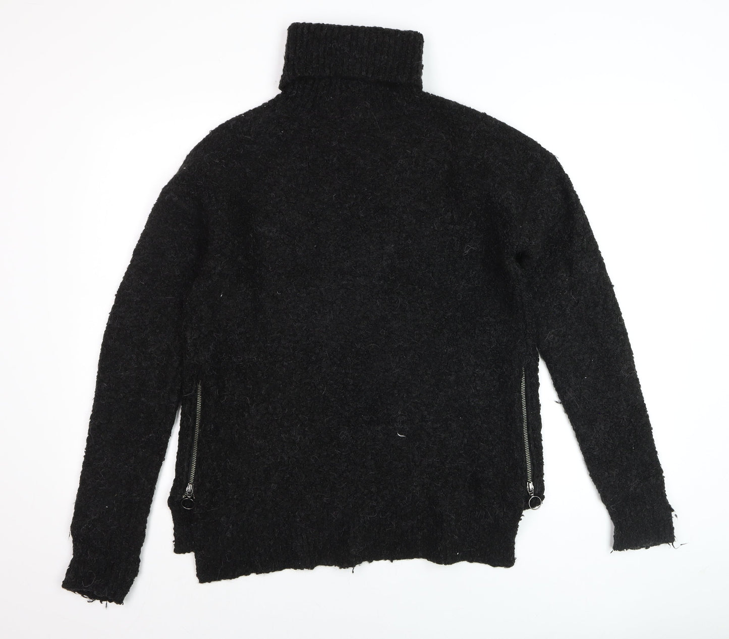 Sweaty Betty Women Black Roll Neck Wool Blend Jumper Size S Zip Detail