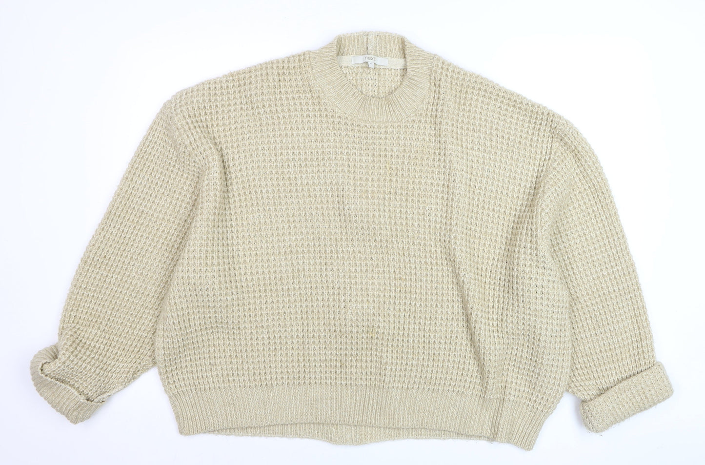 Next Women Beige Chunky-Knit Wool Blend Crew Neck Jumper Size 12