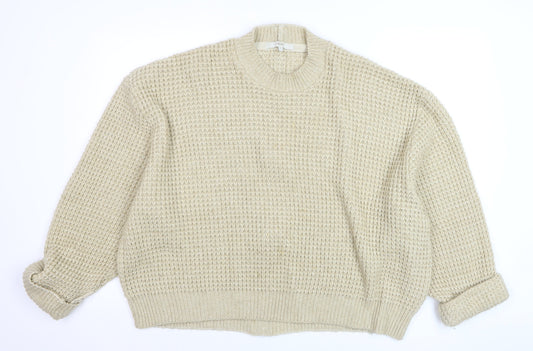 Next Women Beige Chunky-Knit Wool Blend Crew Neck Jumper Size 12