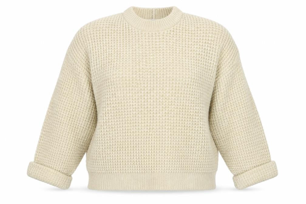 Next Women Beige Chunky-Knit Wool Blend Crew Neck Jumper Size 12