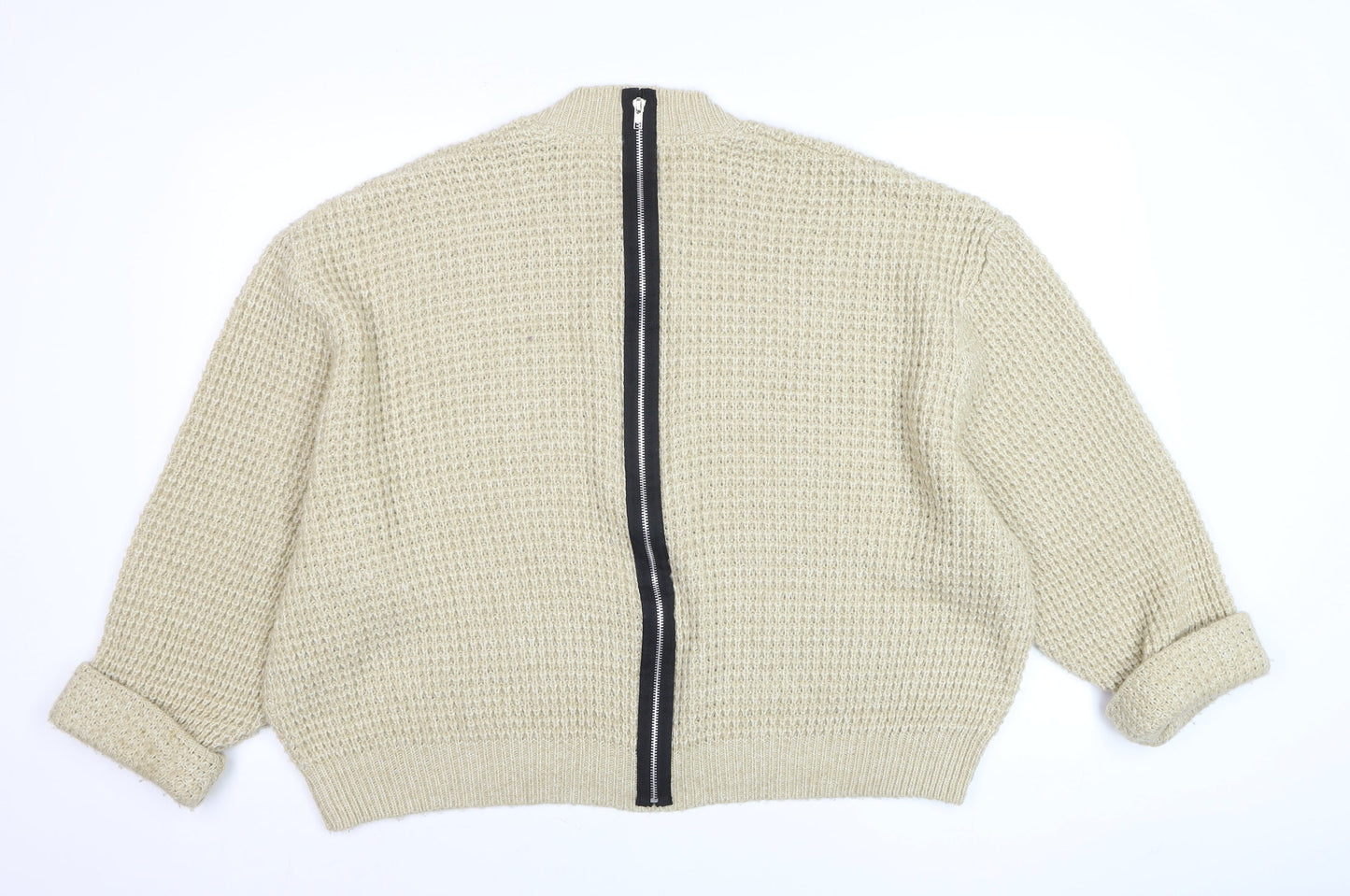 Next Women Beige Chunky-Knit Wool Blend Crew Neck Jumper Size 12