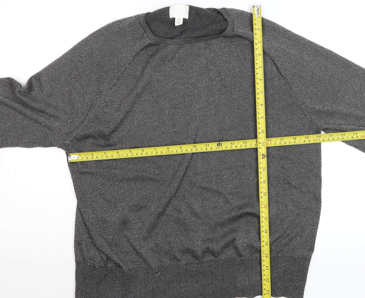 H&M Womens Grey Metallic Knit Pullover Jumper Size 14