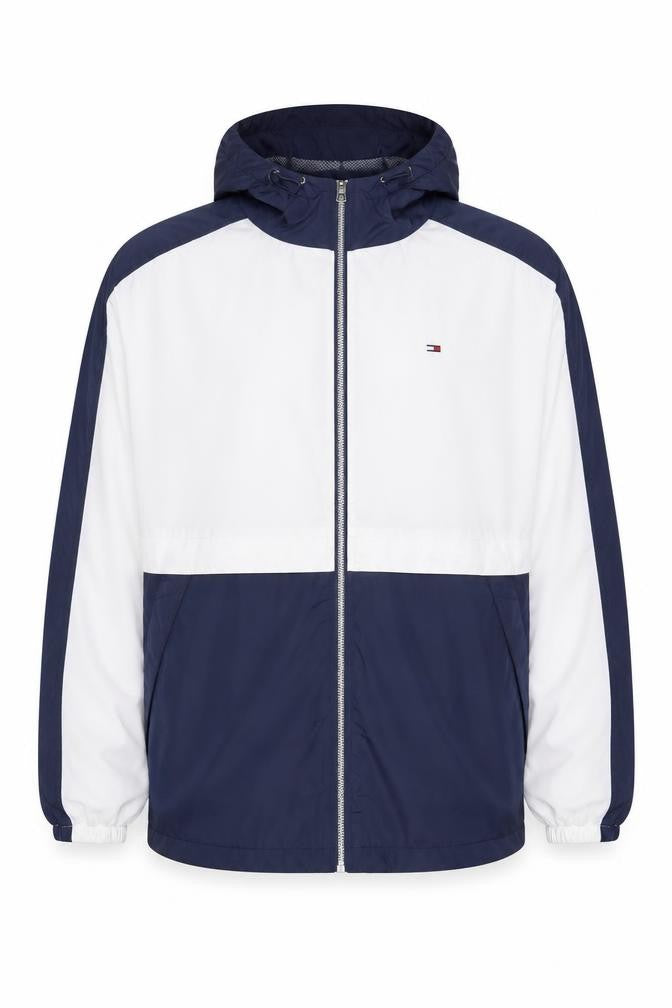 Tommy Hilfiger Men’s Blue White L Hooded Windbreaker Jacket
