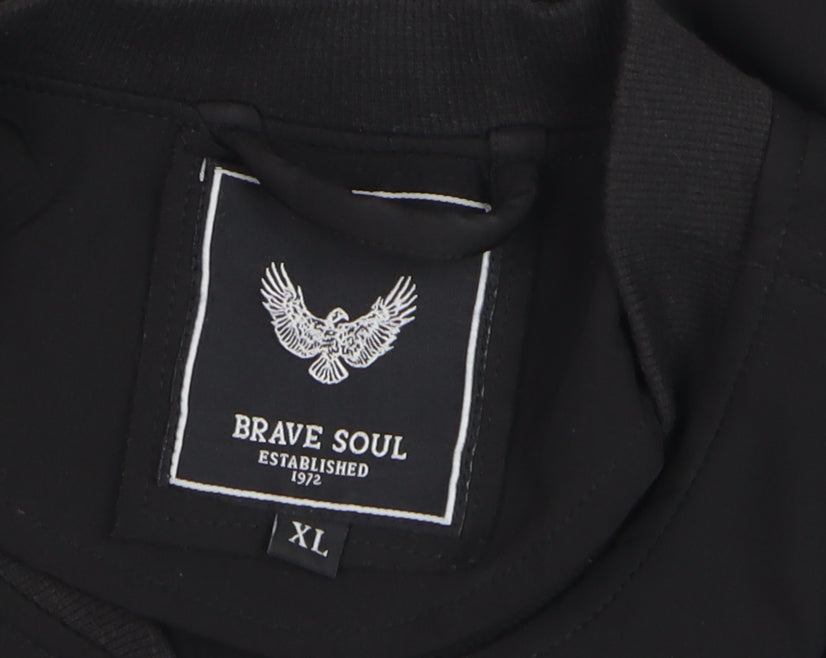 Brave Soul Men's Black XL Bomber Jacket Lightweight Softshell Zip-Up