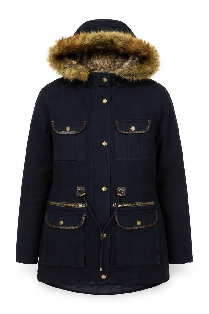Falmer Heritage Women's Blue Faux Fur Trim Parka Coat Size 12