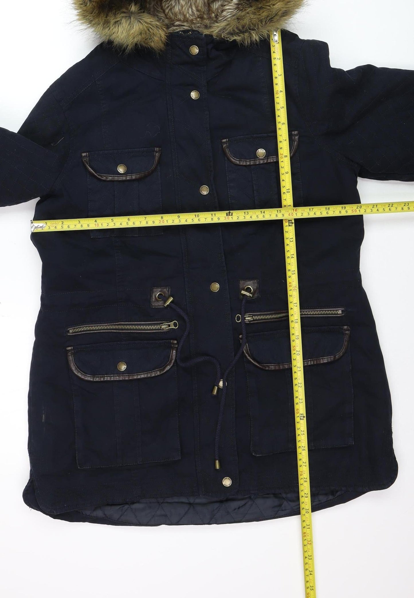 Falmer Heritage Women's Blue Faux Fur Trim Parka Coat Size 12