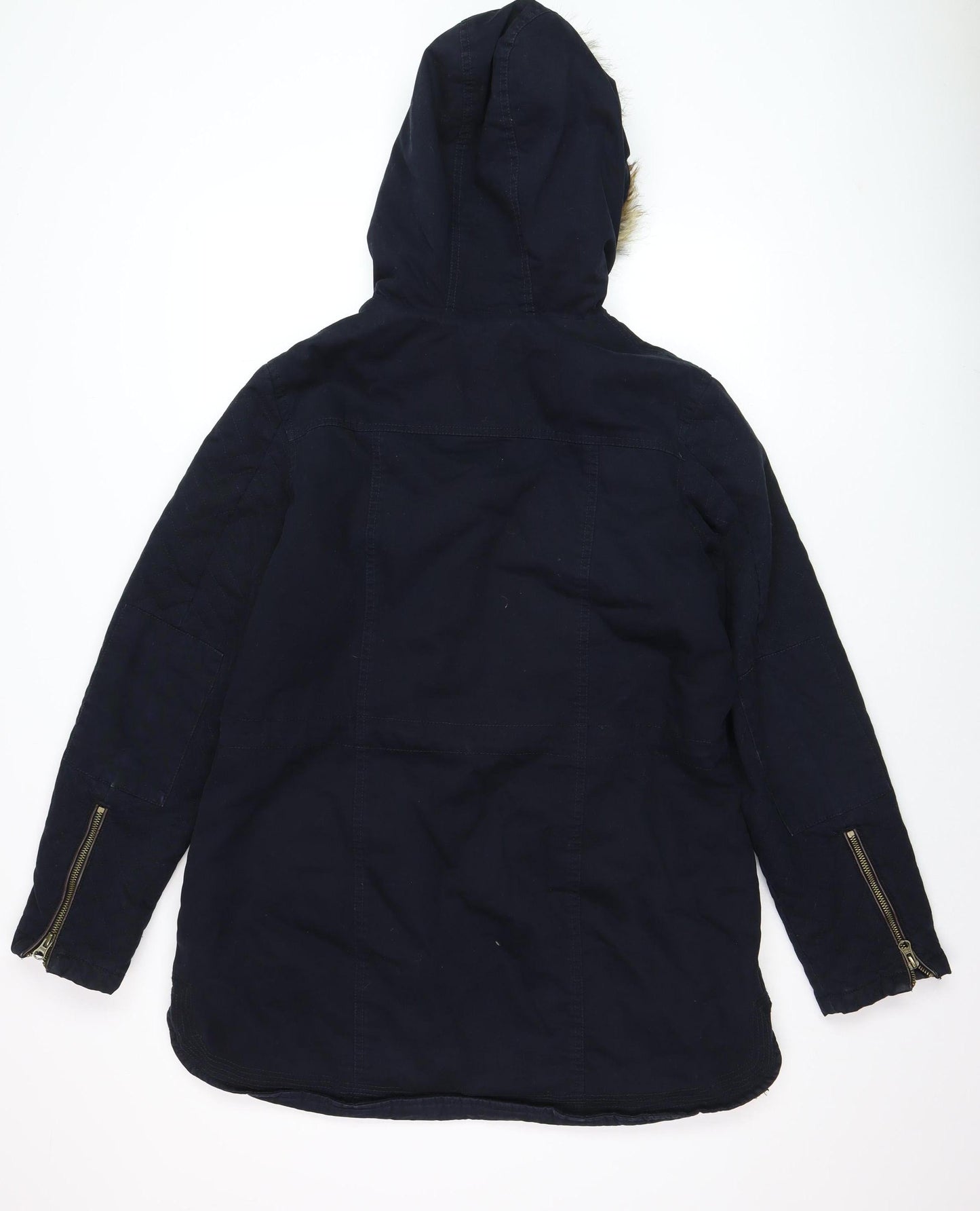 Falmer Heritage Women's Blue Faux Fur Trim Parka Coat Size 12