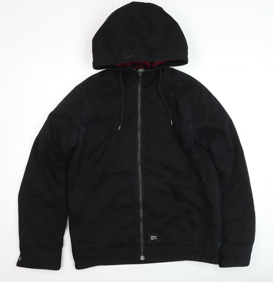 TWO MRK Men’s Black Hooded Full Zip Cotton Blend Casual Jacket Size S