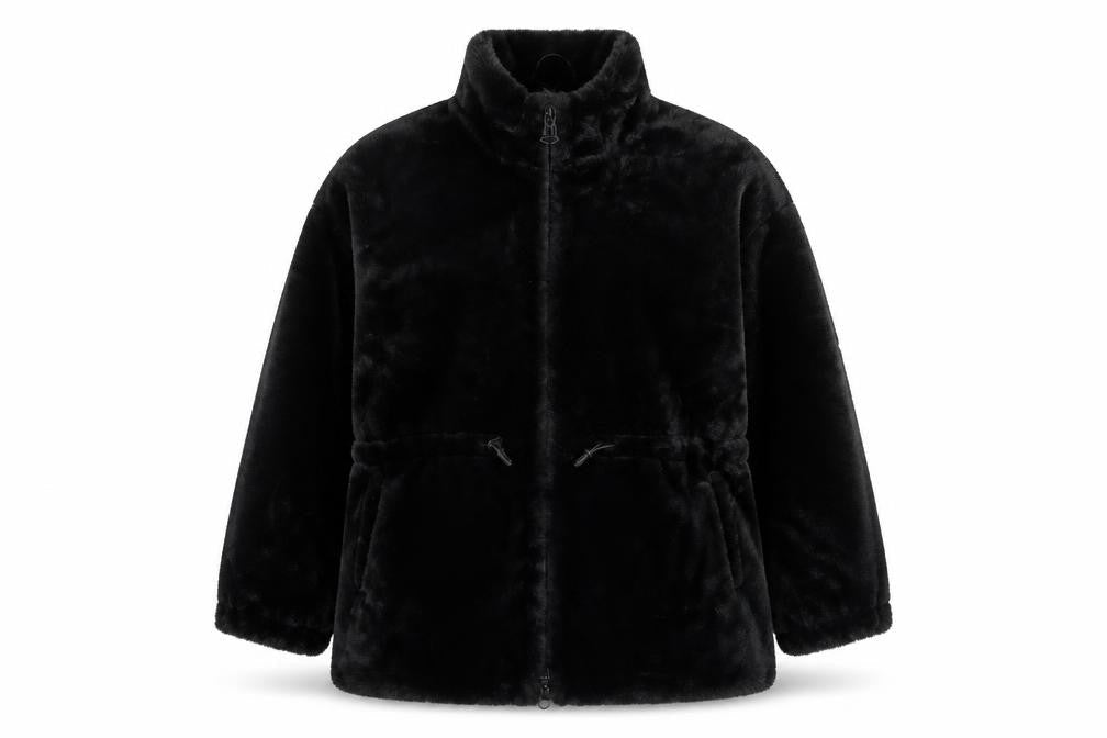 Zara Women Black Faux Fur Mid-Length Coat Size L