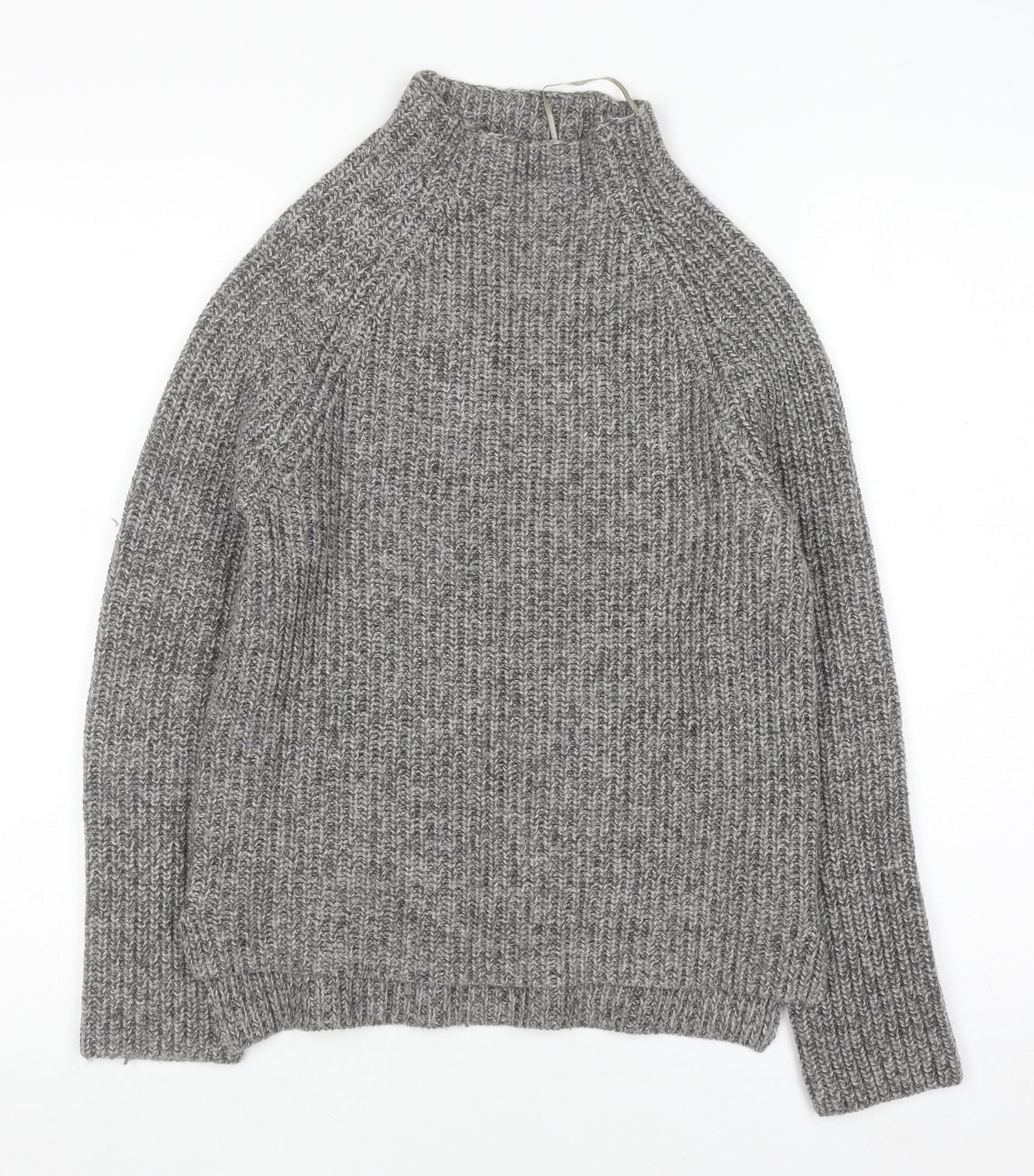 Marks and Spencer Womens Grey Chunky Knit Mock Neck Wool Blend Jumper S