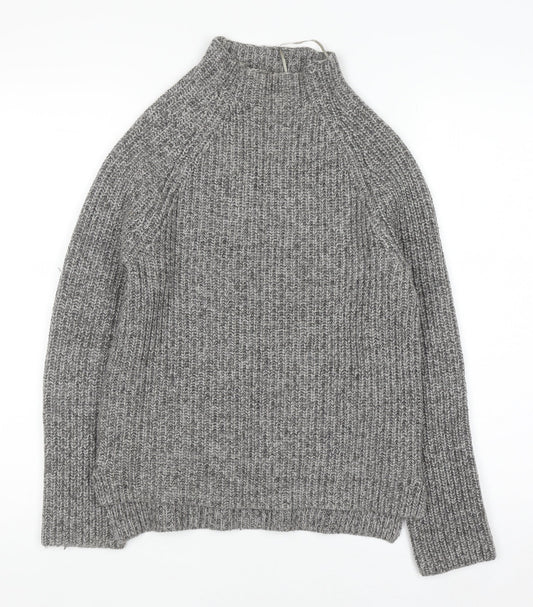 Marks and Spencer Womens Grey Chunky Knit Mock Neck Wool Blend Jumper S