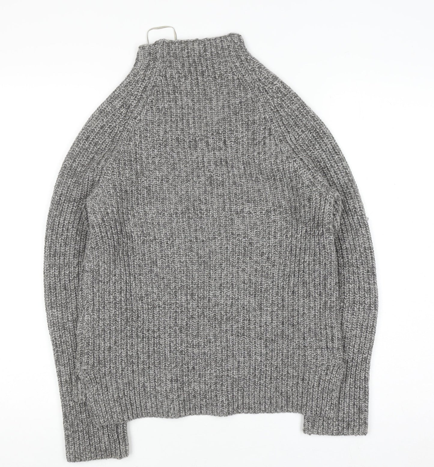 Marks and Spencer Womens Grey Chunky Knit Mock Neck Wool Blend Jumper S