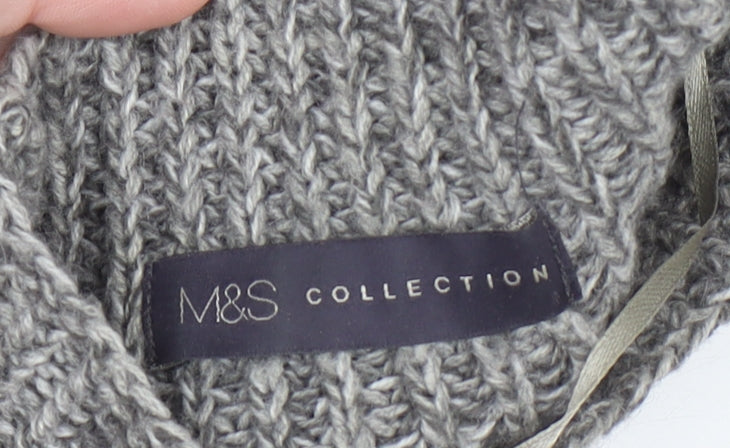 Marks and Spencer Womens Grey Chunky Knit Mock Neck Wool Blend Jumper S