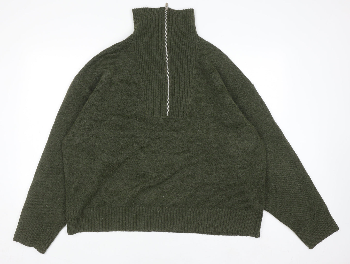 Collusion Women Green High Neck Half Zip Knit Jumper Size L