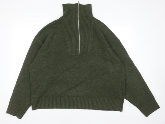 Collusion Women Green High Neck Half Zip Knit Jumper Size L