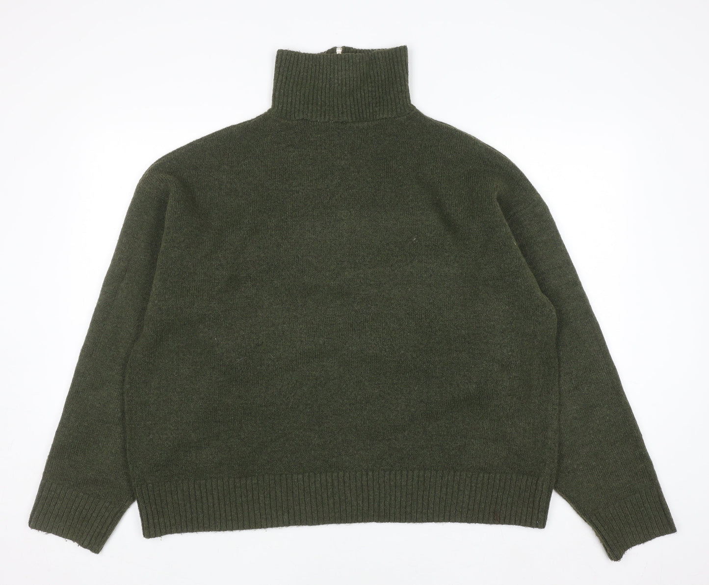 Collusion Women Green High Neck Half Zip Knit Jumper Size L