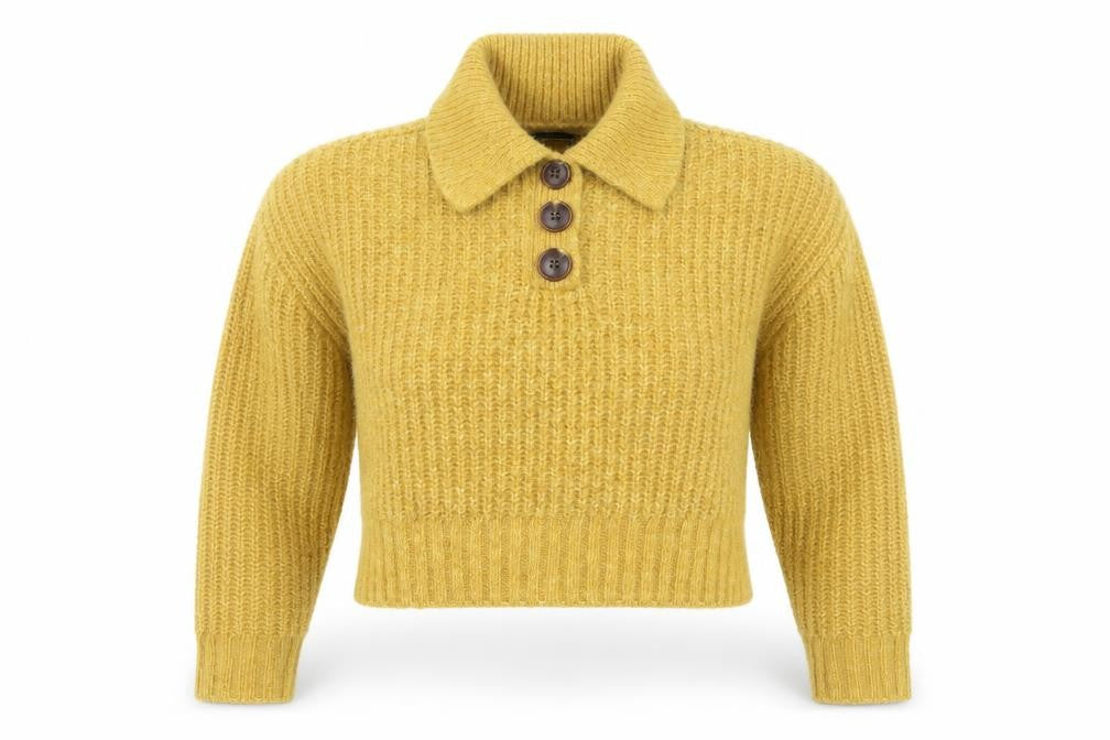 Vero Moda Women Yellow Collared Henley Knit Jumper Size S
