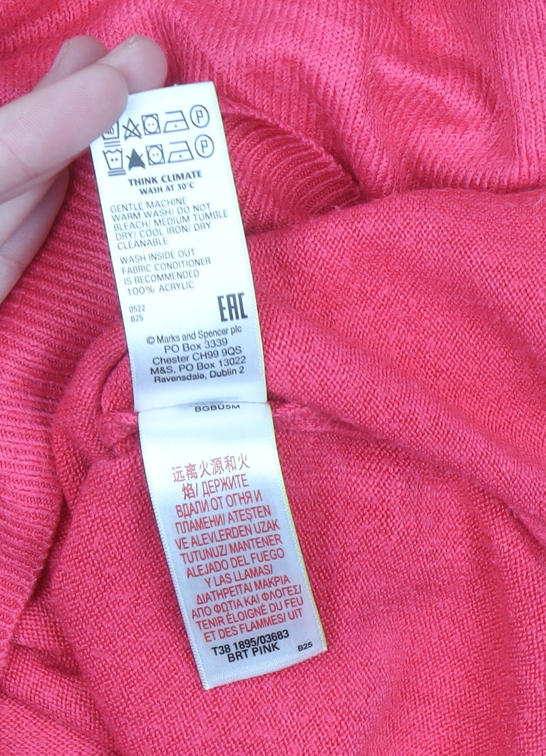 Marks and Spencer Womens Pink Size 12 Crew Neck Acrylic Jumper
