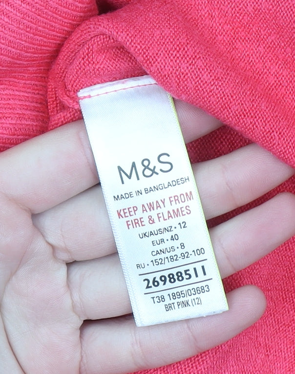Marks and Spencer Womens Pink Size 12 Crew Neck Acrylic Jumper