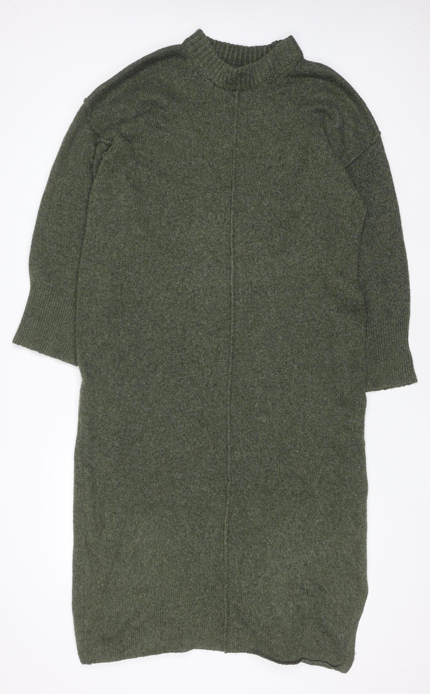 ASOS Design Women Green Knit Jumper Dress Size 12-14 Mock Neck