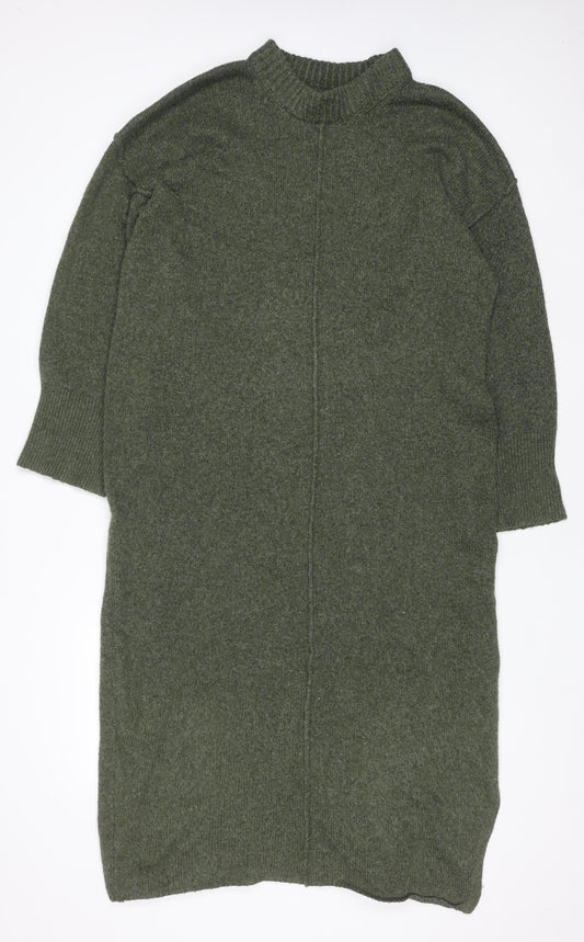ASOS Design Women Green Knit Jumper Dress Size 12-14 Mock Neck