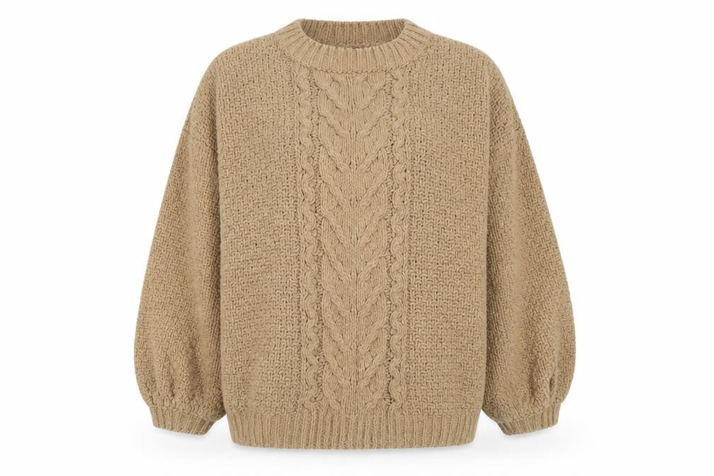 Stradivarius Women Beige Cable-Knit Crew Neck Pullover Jumper L