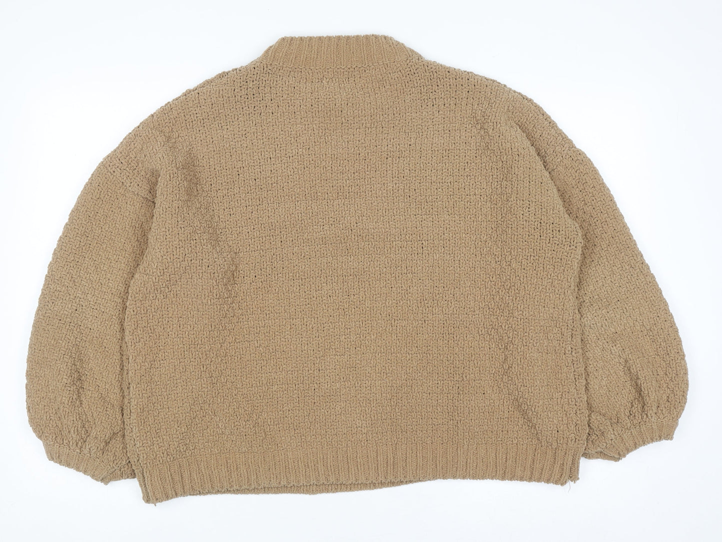 Stradivarius Women Beige Cable-Knit Crew Neck Pullover Jumper L
