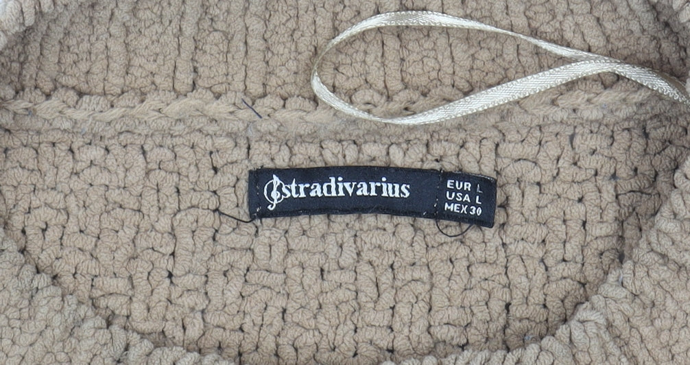Stradivarius Women Beige Cable-Knit Crew Neck Pullover Jumper L