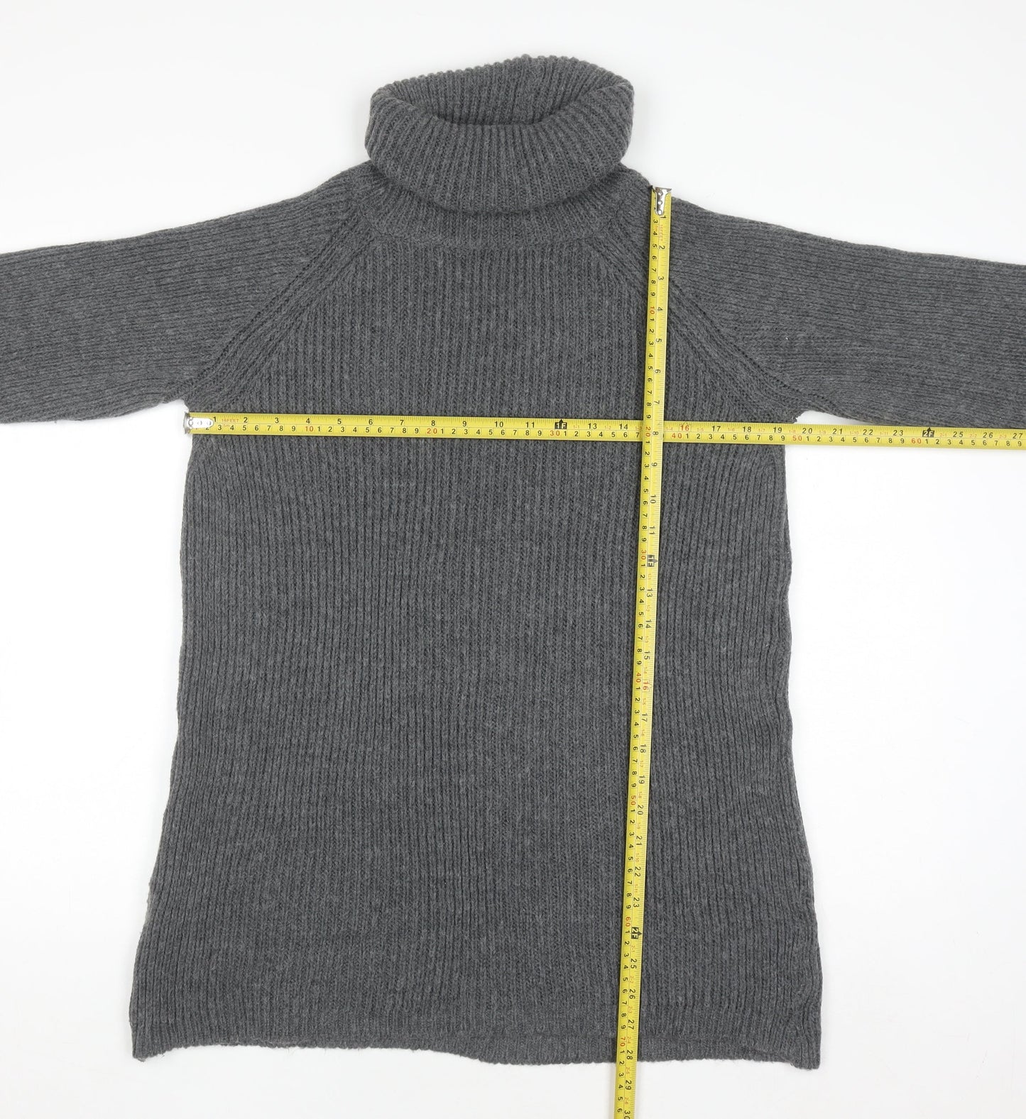 Light Before Dark Womens Grey Roll Neck Chunky Knit Jumper XS