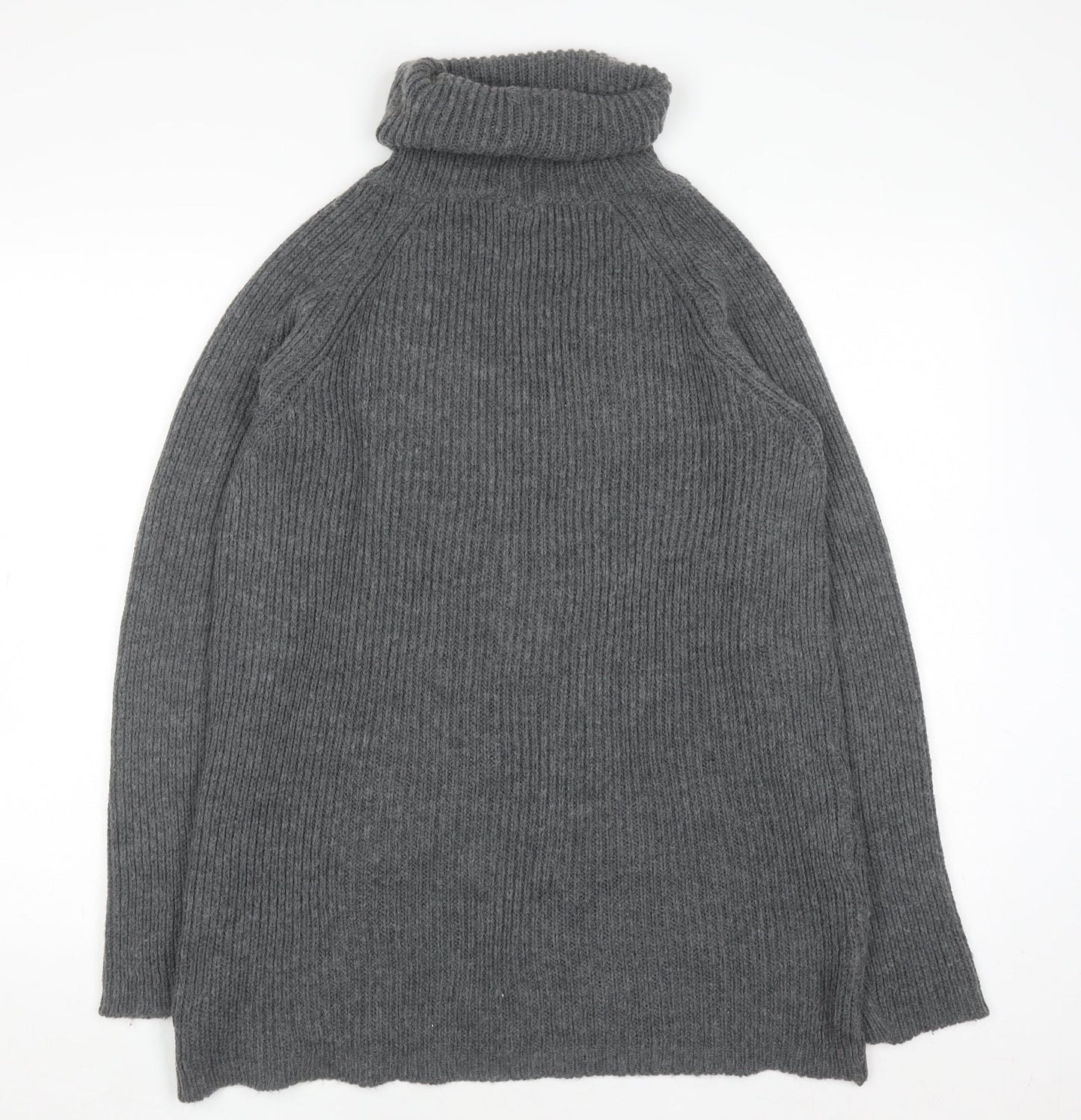 Light Before Dark Womens Grey Roll Neck Chunky Knit Jumper XS