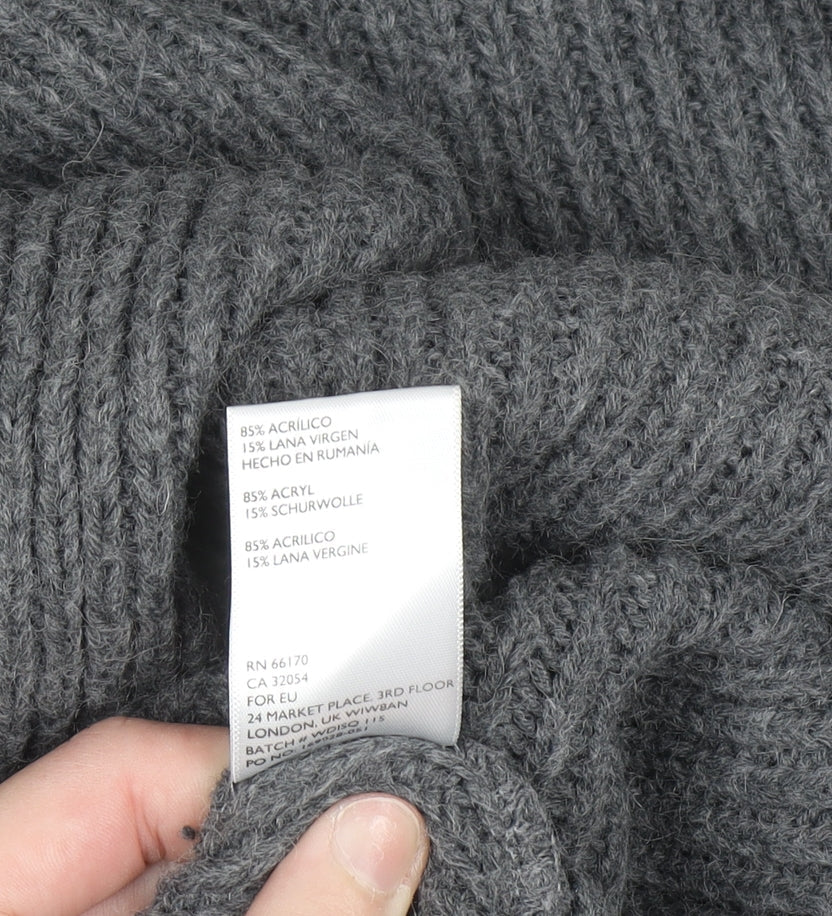 Light Before Dark Womens Grey Roll Neck Chunky Knit Jumper XS