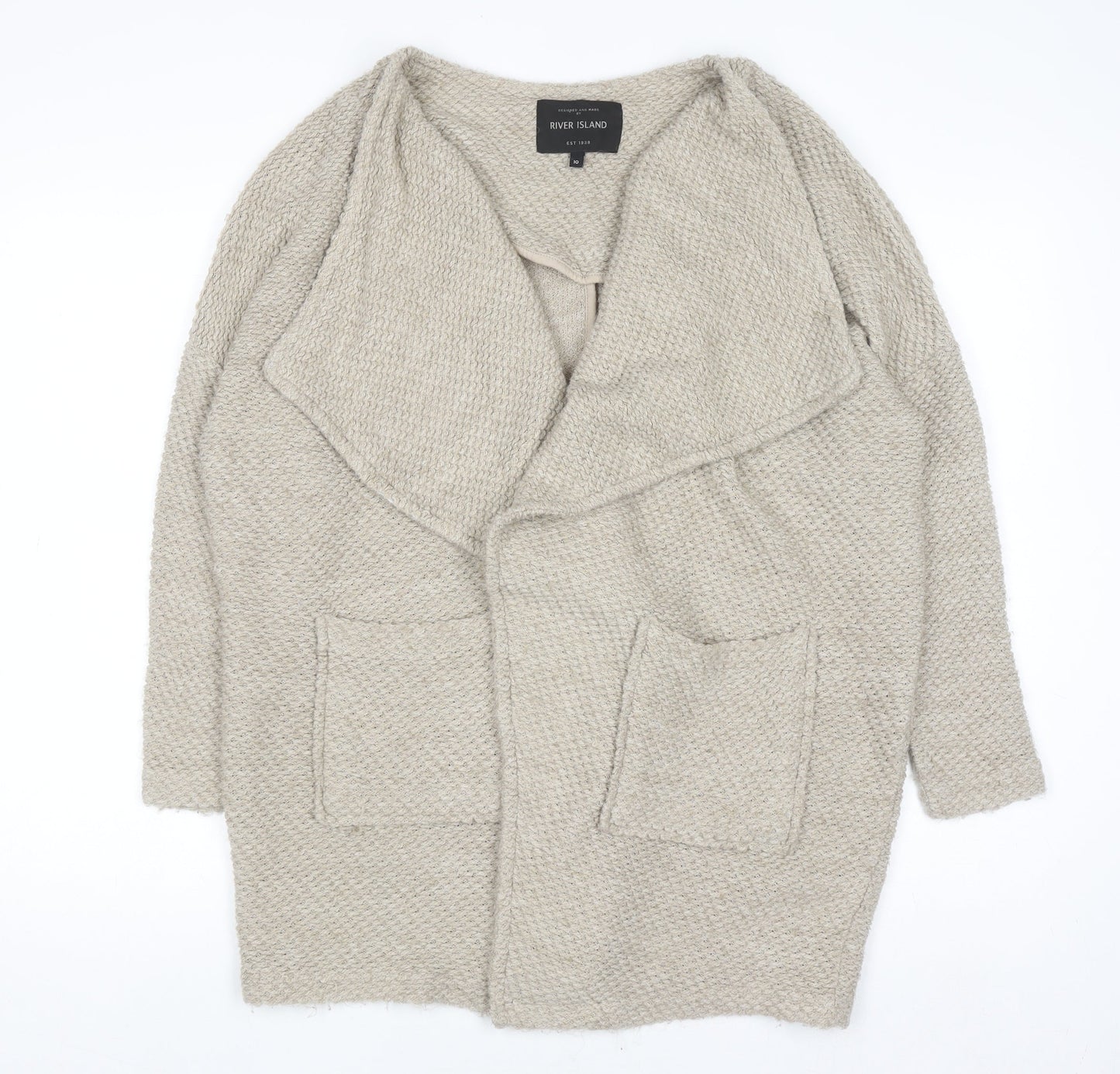 River Island Women Beige Chunky Knit Open Front Cardigan Size 10