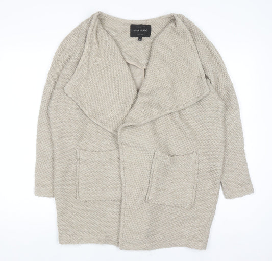 River Island Women Beige Chunky Knit Open Front Cardigan Size 10