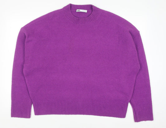 Zara Womens Purple XL Knit Crew Neck Pullover Jumper