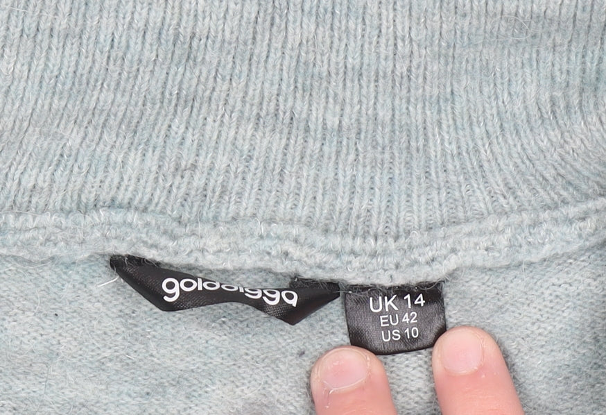 Golddigga Women’s Grey High Neck Half Zip Knit Jumper Size 14