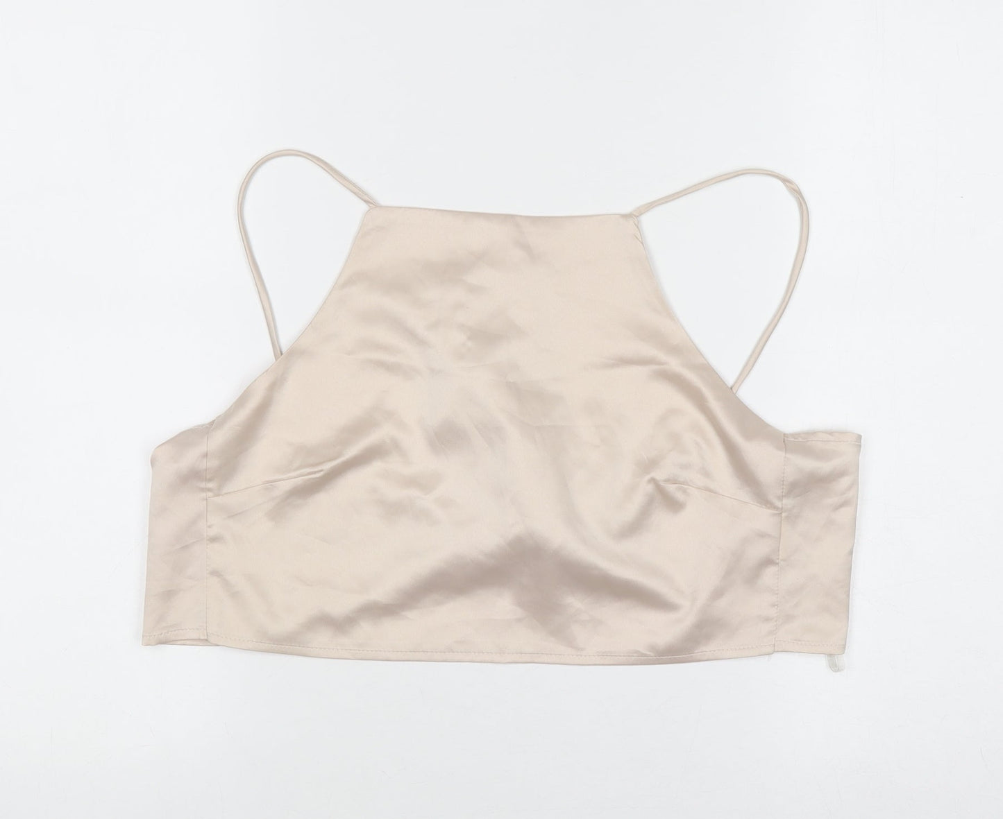 Glamorous Women’s Beige Satin Camisole Tie Back Halter Top UK 10