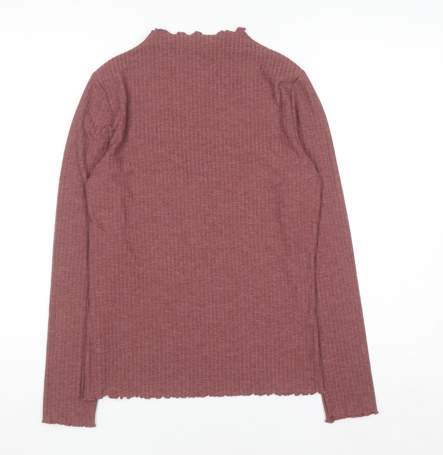 ONLY Women Brown Long Sleeve Mock Neck Ribbed Top L