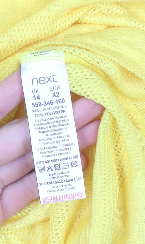 Next Women Yellow Long Sleeve Crew Neck Basic Polyester Top Size 14
