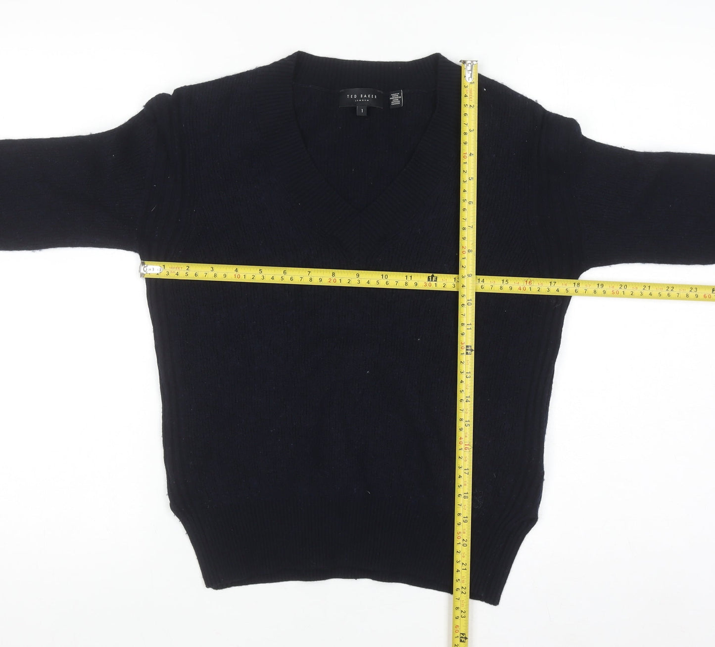 Ted Baker Womens Navy V-Neck Wool Blend Jumper Size 10 Classic Fit