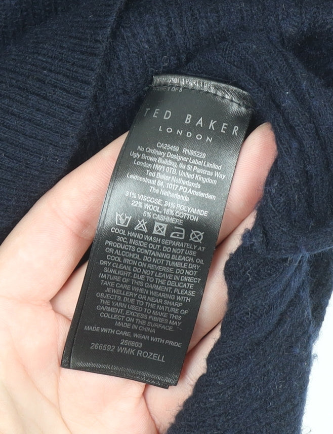 Ted Baker Womens Navy V-Neck Wool Blend Jumper Size 10 Classic Fit