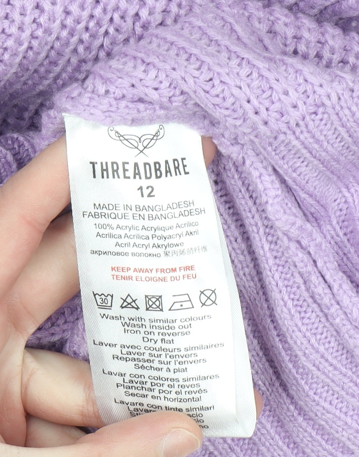 Threadbare Women’s Purple Roll Neck Chunky Knit Jumper Size 12