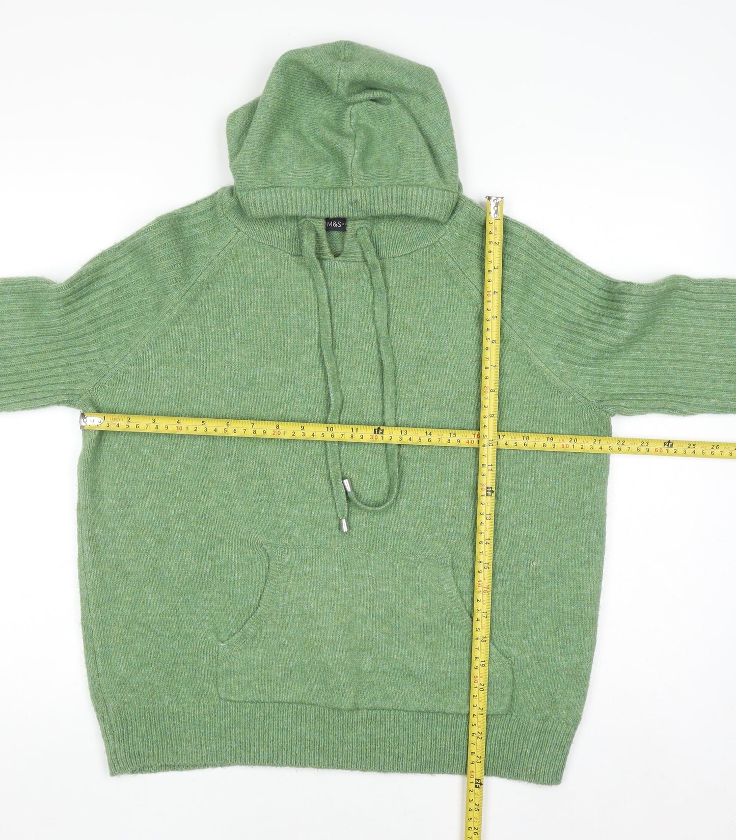 Marks and Spencer Men's Green Knit Pullover Hoodie Size M