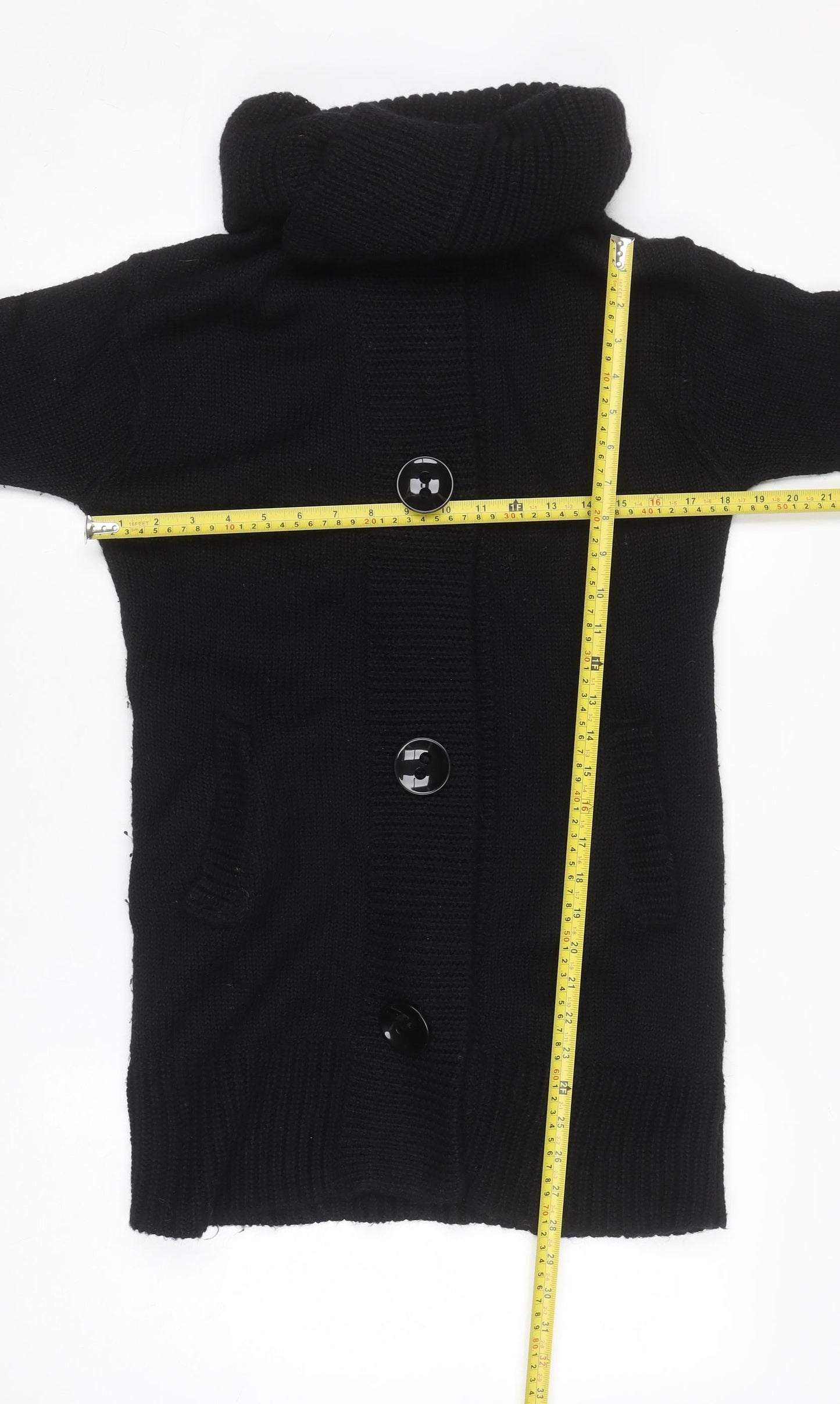 Monsoon Women's Black UK 12 Knit Button Cardigan with Roll Neck